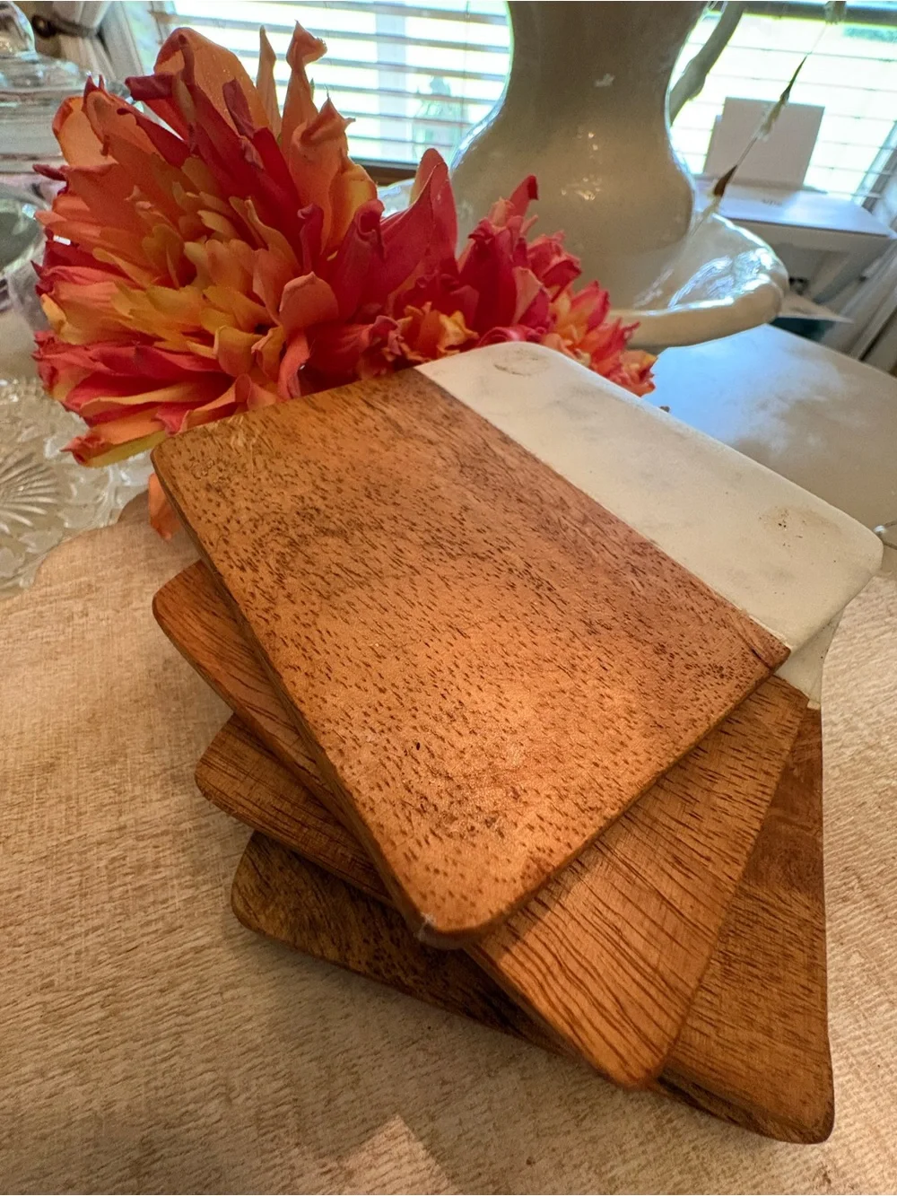 Marble & Wood Coasters - Set of 4